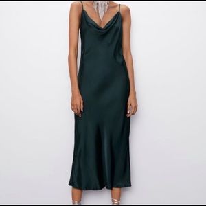 Zara Green Cami satin midi dress